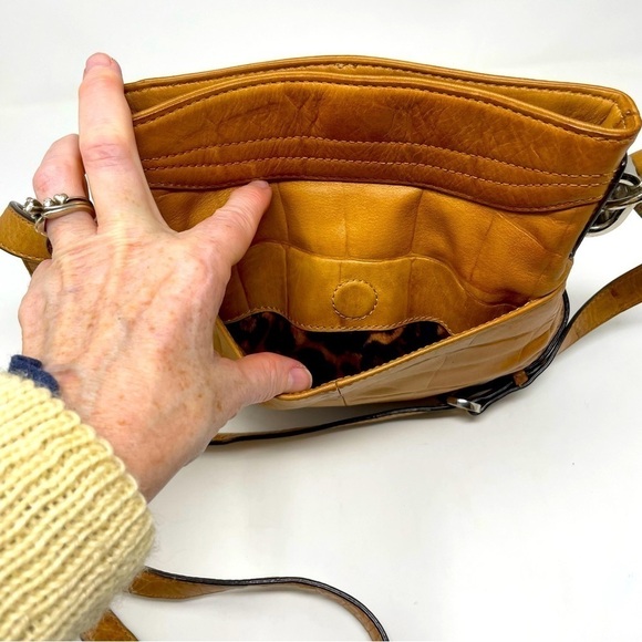 B. Makowsky Studded Leather Crossbody Purse – Cheetah Lining, Adjustable Strap - Picture 3 of 15